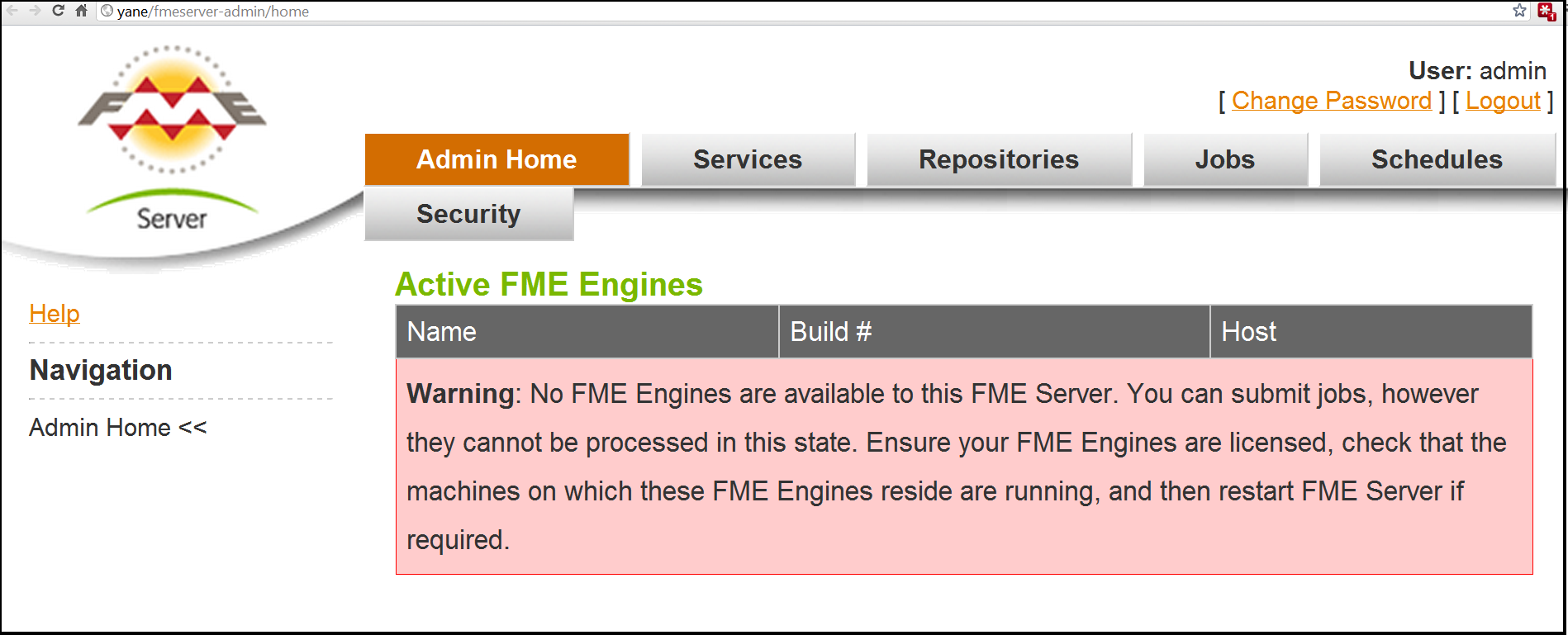 警告在管理员web显示没有FME引擎