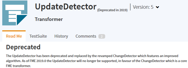 UpdateDetector变压器用于变化检测,但现在ChangeDetector优先。