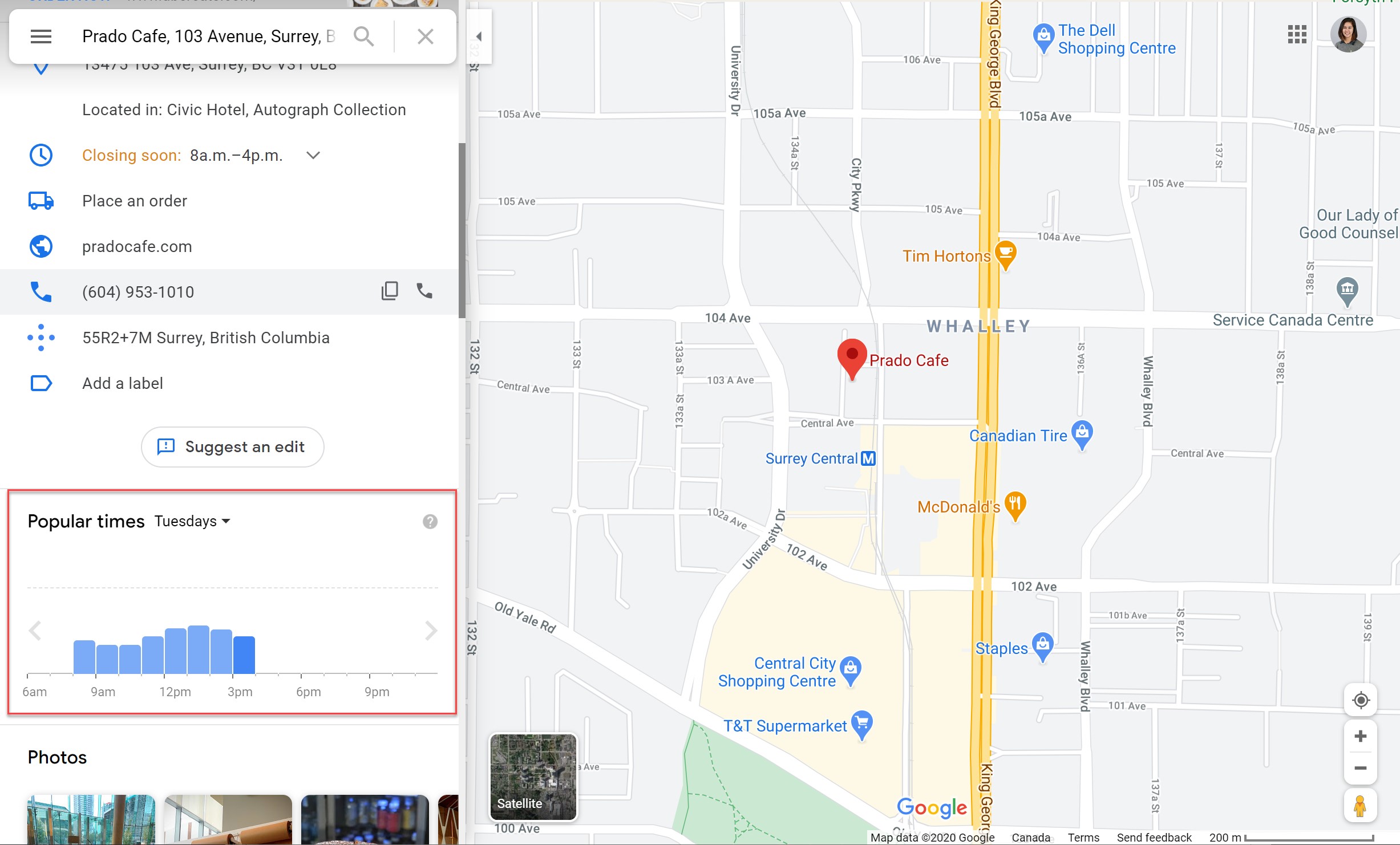 谷歌地图在萨里普拉多的咖啡馆
